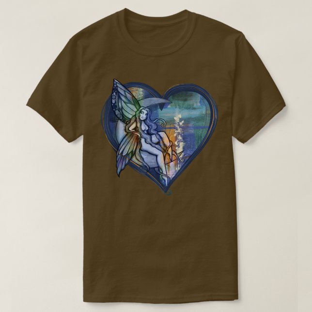 T-shirt LuneEnfant bleu fée art lune fées (Design devant)