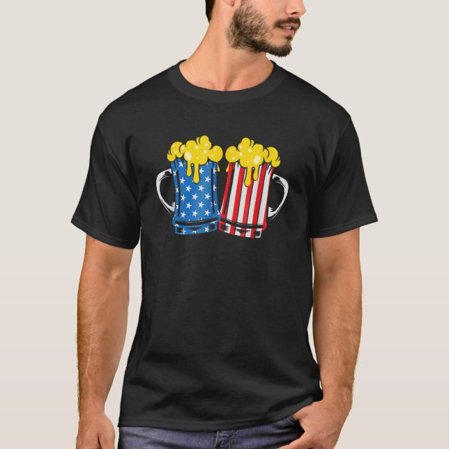 T-shirt Lunettes de bière bleu rouge drapeau américain Joy (Devant)