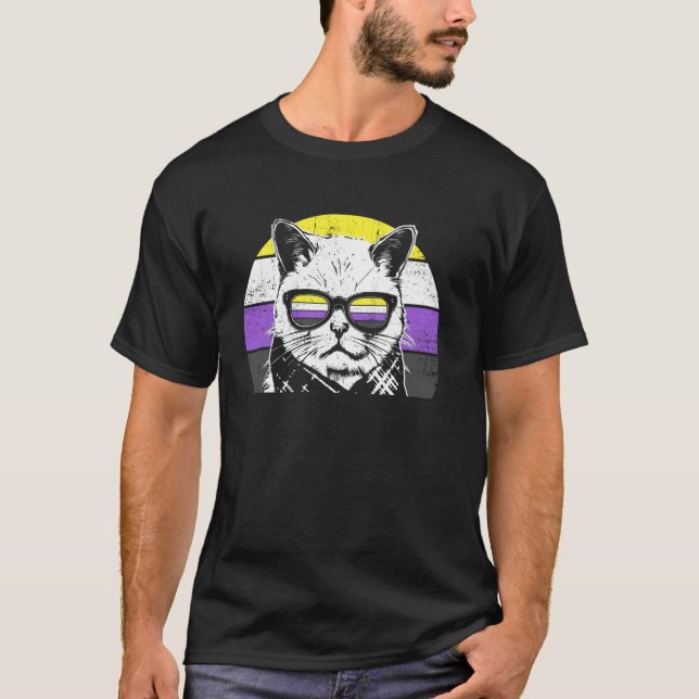 T-shirt Lunettes de chat de fierté non binaire Écharpe Rét (Devant)