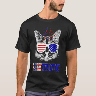 T-shirt Lunettes de chat patriotiques américaines Drapeau 