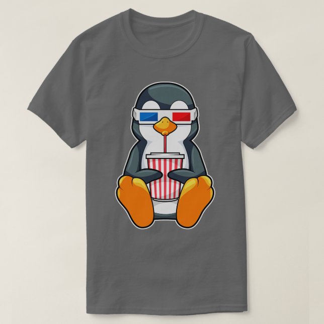 T-shirt Lunettes de cinéma Penguin Coupe de boisson (Design devant)