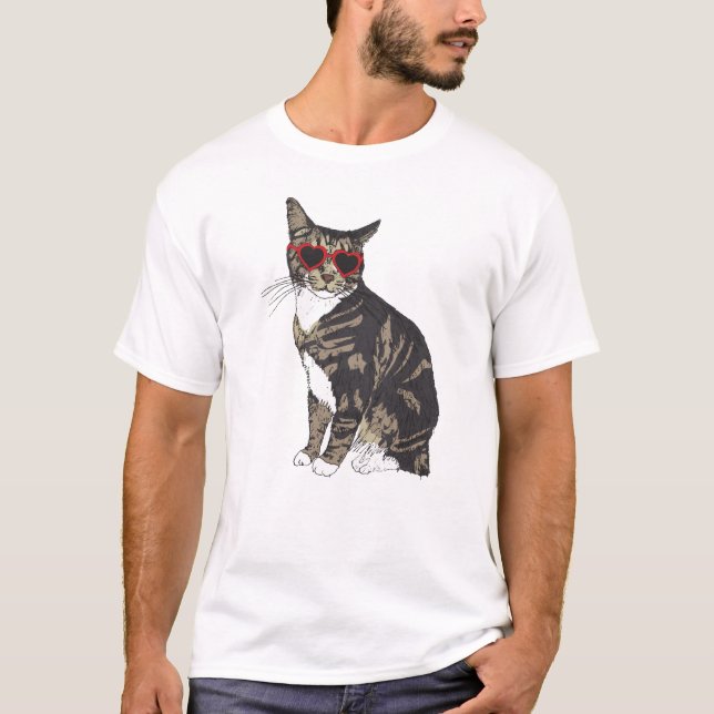 T-shirt Lunettes de coeur de chat Tabby (Devant)