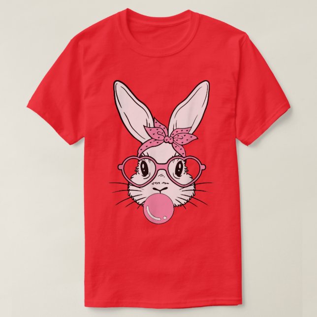 T-shirt Lunettes de coeur de lapin mignonne Bubblegum pour (Design devant)