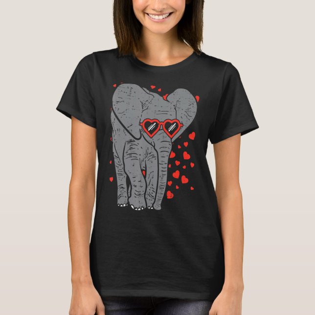 T-shirt Lunettes de coeur éléphant Cute Valentines Jour An (Devant)