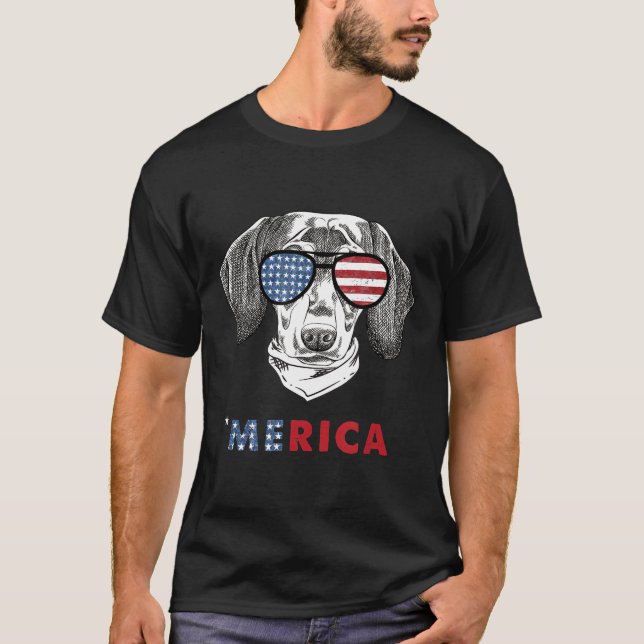 T-shirt Lunettes de drapeau américain Merica Dachshund pat (Devant)