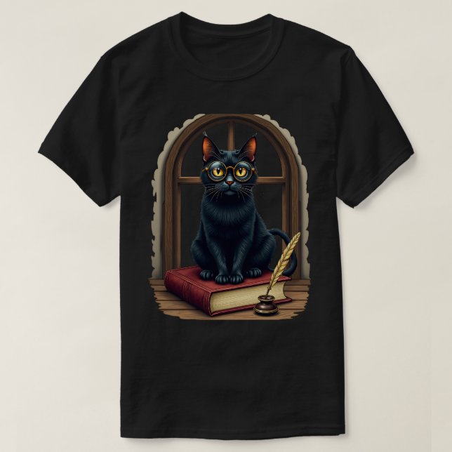 T-shirt Lunettes de lecture de chat Dark Academia Quill Bi (Design devant)