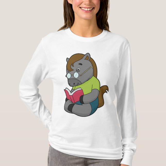 T-shirt Lunettes de livre Nerd de cheval (Devant)