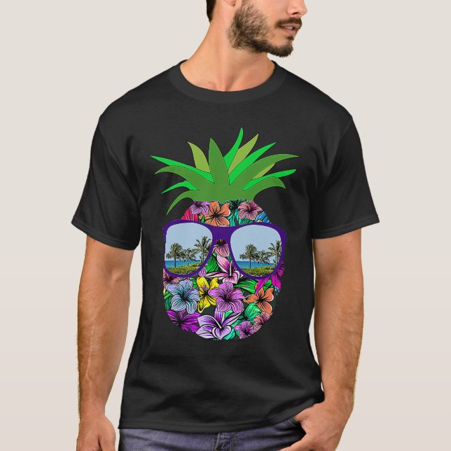 T-shirt Lunettes de soleil à l'ananas amusantes Aloha Hawa (Devant)