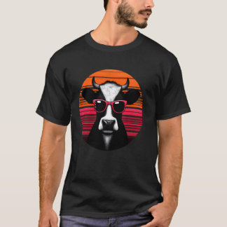 T-shirt Lunettes de soleil animal Fermier Vache Rétro Vint