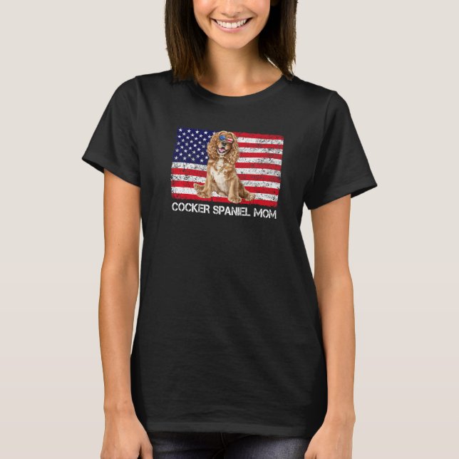 T-shirt Lunettes de soleil Cocker Spaniel Maman Drapeau Am (Devant)