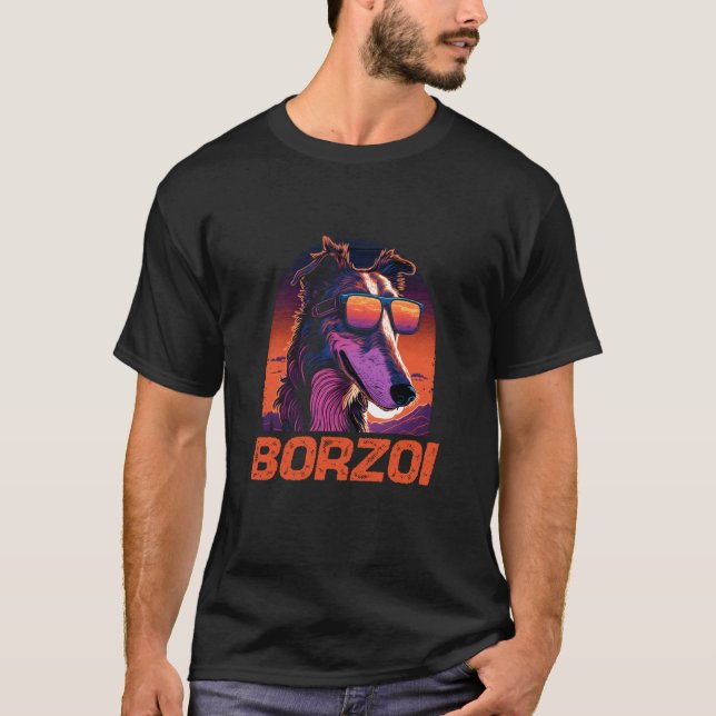 T-shirt Lunettes de soleil cool Retro Borzoi (Devant)
