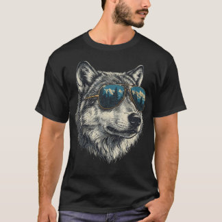 T-shirt Lunettes de soleil Cool Retro Loup Gris Faune Anim