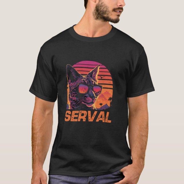 T-shirt Lunettes de soleil Cool Retro Sunset Serval Chat (Devant)