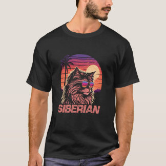 T-shirt Lunettes de soleil Cool Retro Sunset Siberian Cat