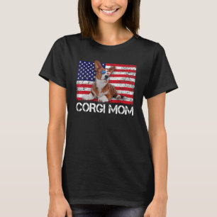 T-shirt Lunettes de soleil Corgi Maman Drapeau américain U