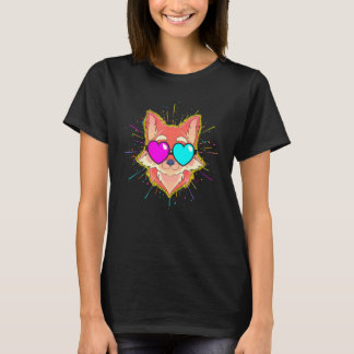 T-shirt Lunettes de soleil d'animal de fête cool Renard d'