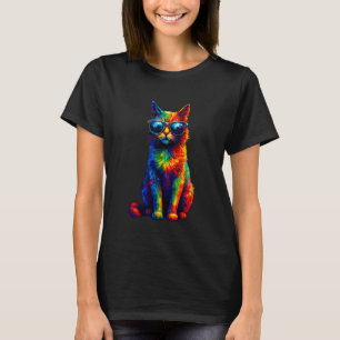 T-shirt Lunettes de soleil de chat à l'aquarelle colorée