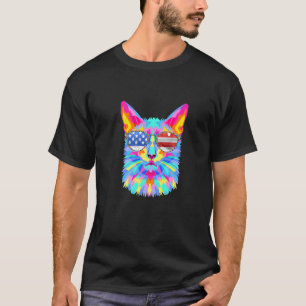 T-shirt Lunettes de soleil de chat fractale colorée Drapea