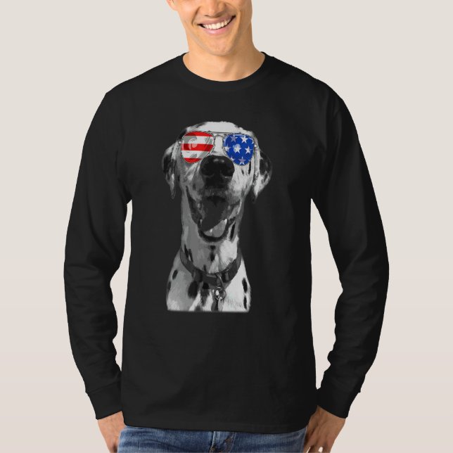 T-shirt Lunettes de soleil de chien dalmate Drapeau 4 juil (Devant)