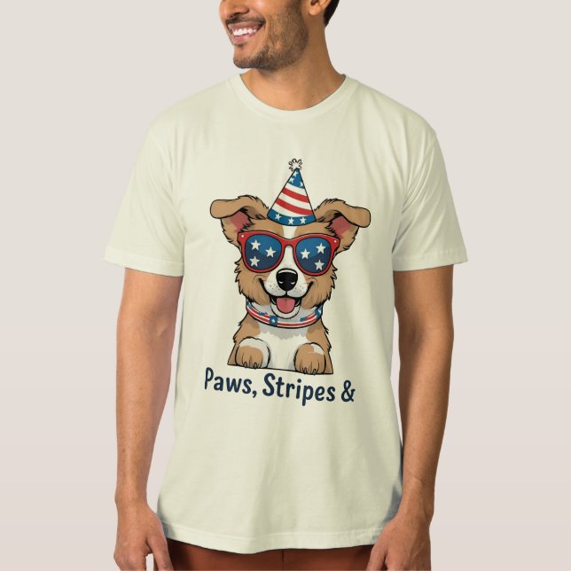 T-shirt Lunettes de soleil de chien patriotique 4 juillet  (Devant)