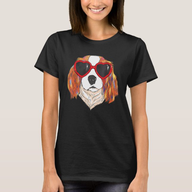 T-shirt Lunettes de soleil de coeur Aimer mignon chien Cav (Devant)