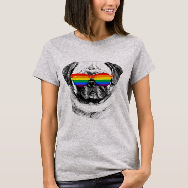 T-shirt Lunettes de soleil de fierté de carlin (Devant)