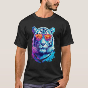 T-shirt Lunettes de soleil de tigre blanc Tigre animal col
