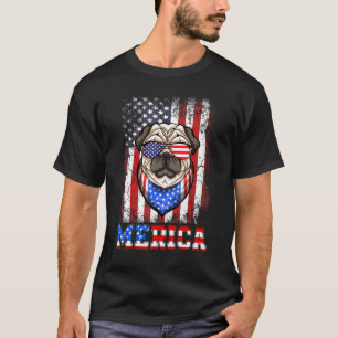 T-shirt Lunettes de soleil drapeau américain Pug Merica ré