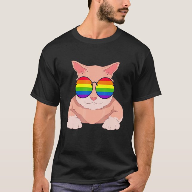 T-shirt Lunettes de soleil Drapeau Arc-en-ciel Chat Mois d (Devant)