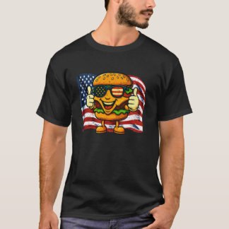 T-shirt Lunettes de soleil drapeau USA Hamburger Vintage F