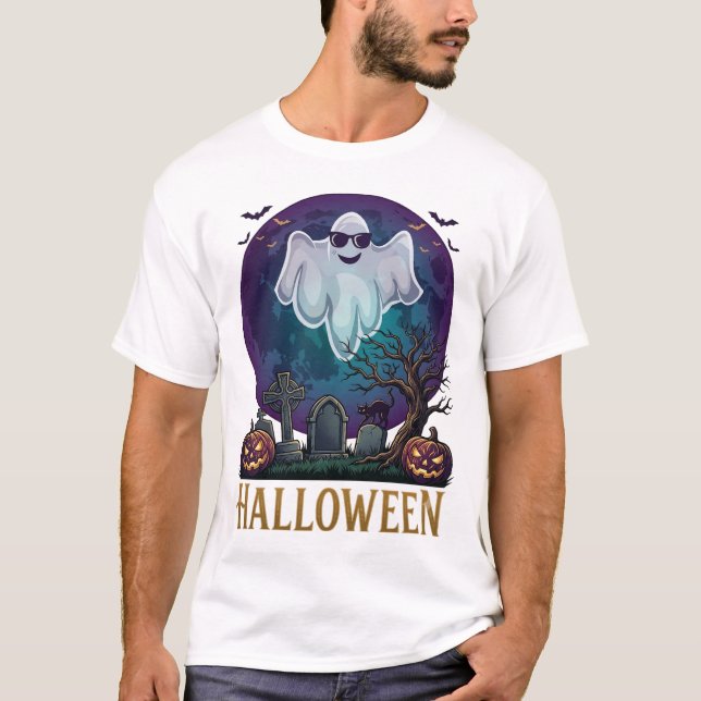 T-shirt Lunettes de soleil fantôme Halloween Violet Lune C (Devant)
