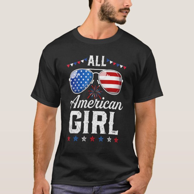 T-shirt Lunettes de soleil Filles Drapeau Américain 4 juil (Devant)
