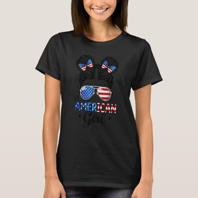 T-shirt Lunettes de soleil Filles Drapeau Américain 4 juil (Devant)
