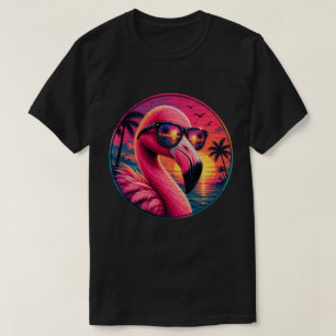 T-shirt Lunettes de soleil Flamant Rose Néo Rétro 80 Sunse