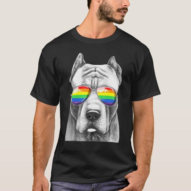 T-shirt Lunettes de soleil Gay pride de chien Pitbull Lgbt (Devant)