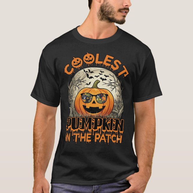T-shirt Lunettes de soleil Halloween Citrouille Patch épou (Devant)