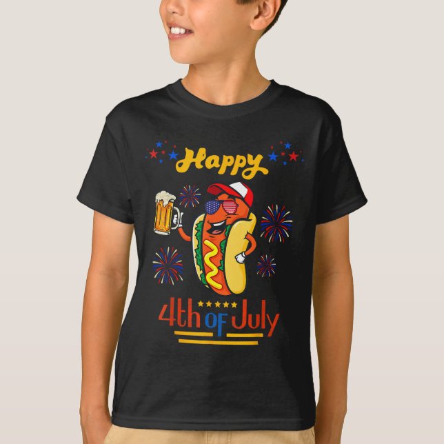 T-shirt Lunettes de soleil hot dog 4 juillet drapeau améri (Devant)