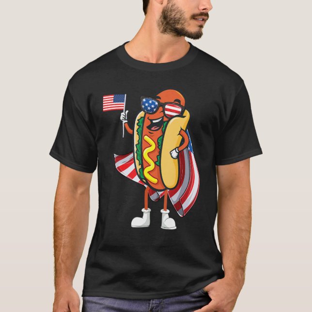 T-shirt Lunettes de soleil Hot Dog Day Drapeau Américain U (Devant)