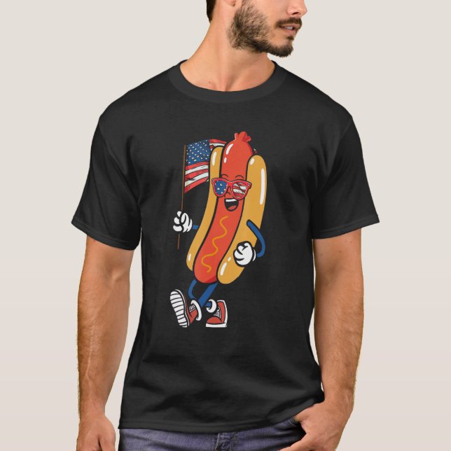 T-shirt Lunettes de soleil Hotdog Drapeau américain 4 juil (Devant)
