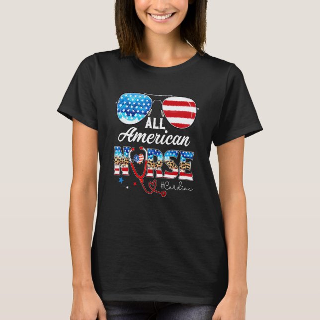 T-shirt Lunettes de soleil infirmière cardiaque tout améri (Devant)
