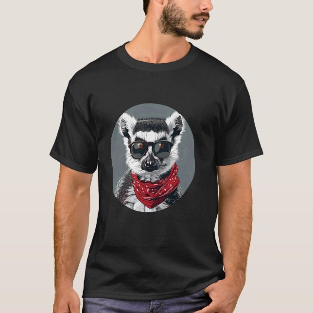 T-shirt Lunettes de soleil Lemur Artwork Singe Portrai de  (Devant)