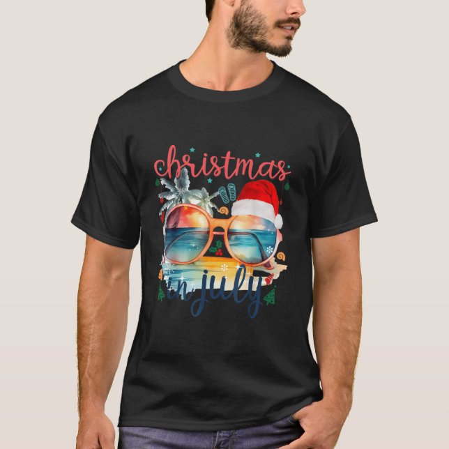 T-shirt Lunettes de soleil Noël En Juillet Santa Hat Été V (Devant)