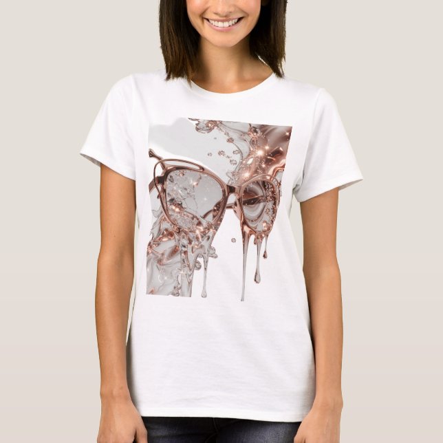 T-SHIRT LUNETTES DE SOLEIL OR ROSE AVEC ÉCLABOUSSURES D'EA (Devant)