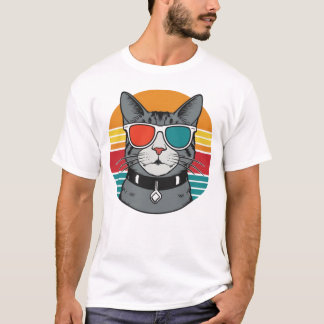 T-shirt Lunettes de soleil Papa Chat Coucher de soleil Rét