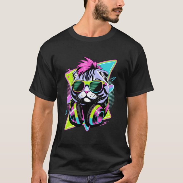 T-shirt Lunettes de soleil pour chat Scottish Fold de styl (Devant)