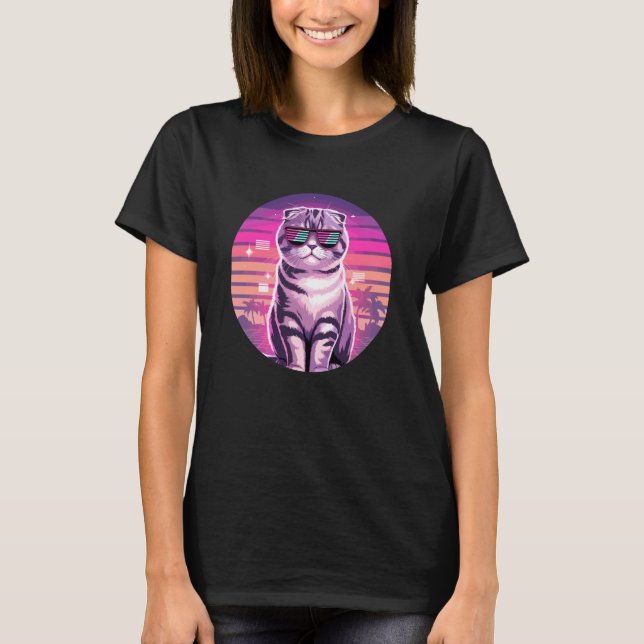 T-shirt Lunettes de soleil pour chat Scottish Fold Retro S (Devant)