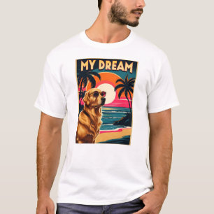 T-shirt Lunettes de soleil pour chien rétro Plage au couch