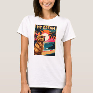 T-shirt Lunettes de soleil pour chien rétro Plage au couch