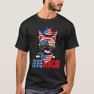 T-shirt Lunettes de soleil Pug Merica Drapeau américain am