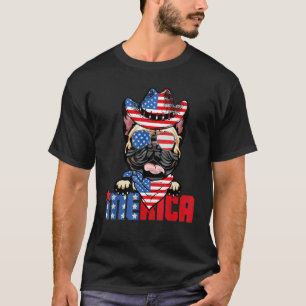 T-shirt Lunettes de soleil Pug Merica Drapeau américain am
